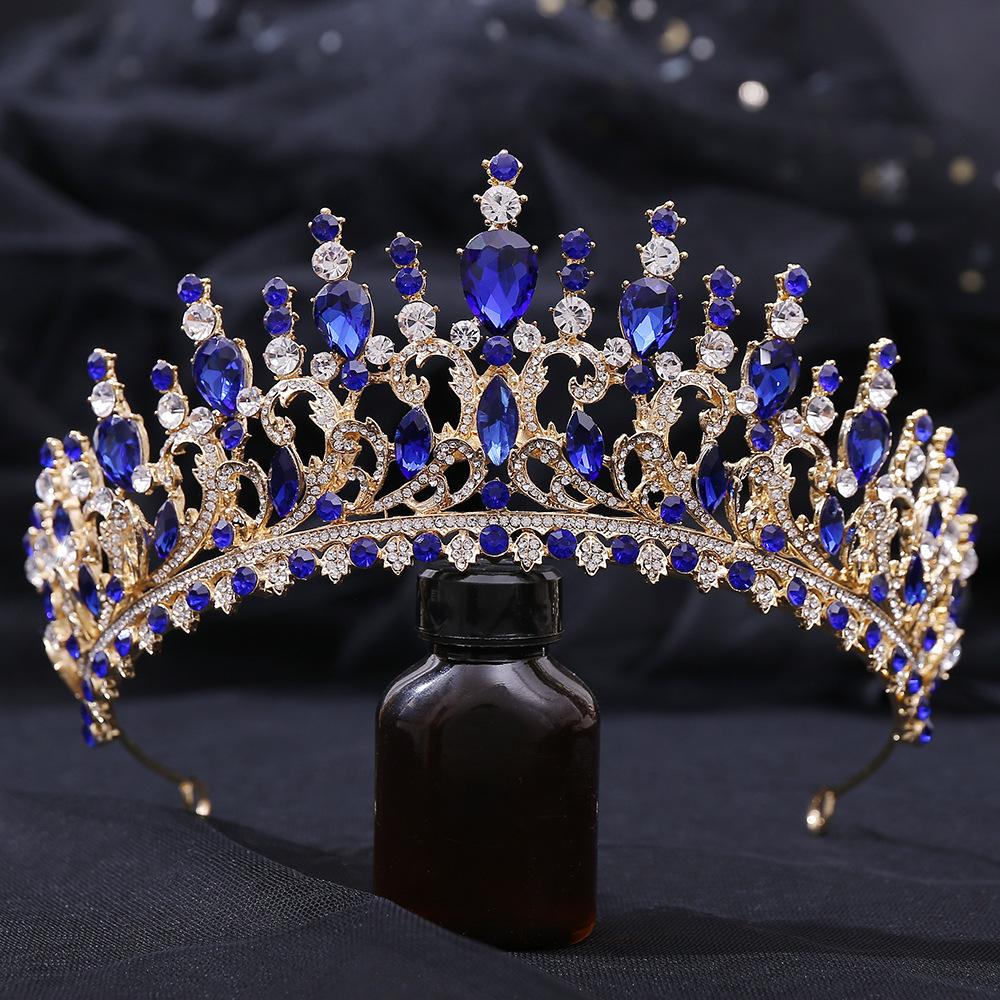 DIEZI Baroque Sweet Blue Crystal Crown Bride Tiara For Women Wedding Elegant Princess Headpiece Hair Zircon Punk Accessories