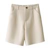 Women Summer Shorts High Waist Suit Shorts Straight Loose Thin Elastic Waist Above Knee Length Pockets Soft OL Style Formal Business Shorts