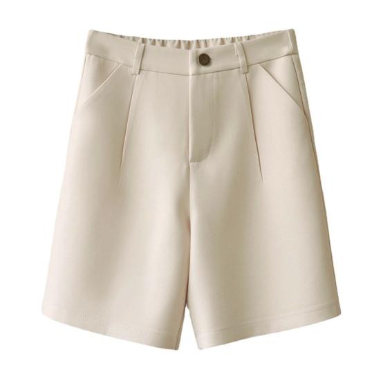 Women Summer Shorts High Waist Suit Shorts Straight Loose Thin Elastic Waist Above Knee Length Pockets Soft OL Style Formal Business Shorts