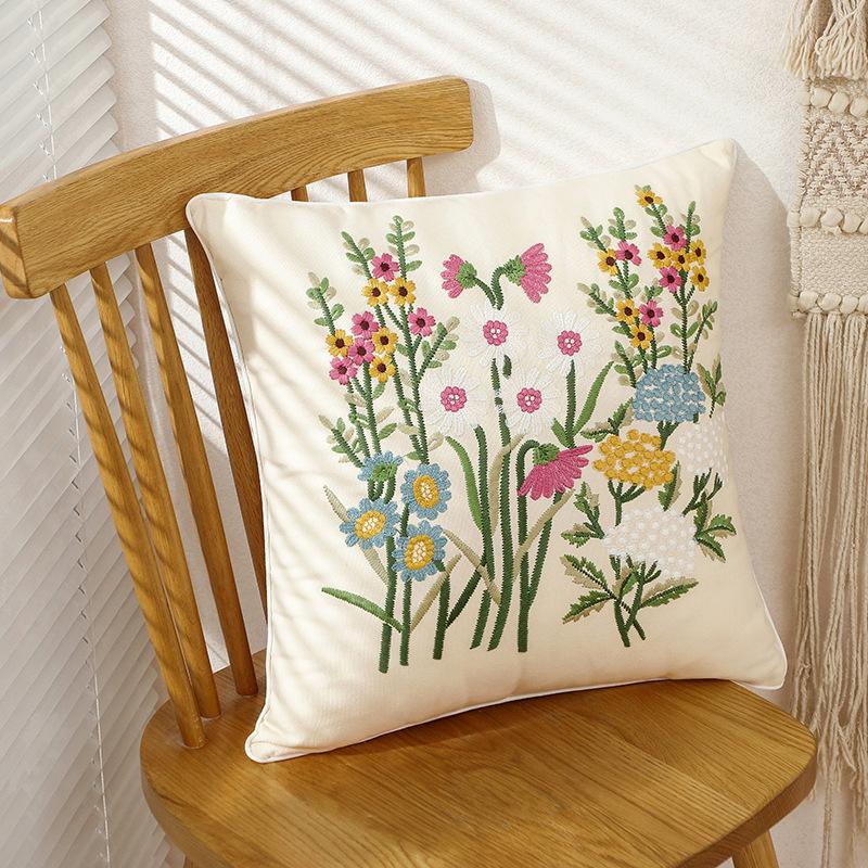 

Американская вышитая подушка Пасторальная хлопковая вышитая поясничная подушка Подушка-подушка для дивана в гостиную Наволочка без наполнителя Съемная Моющаяся pillowcase + pillow core