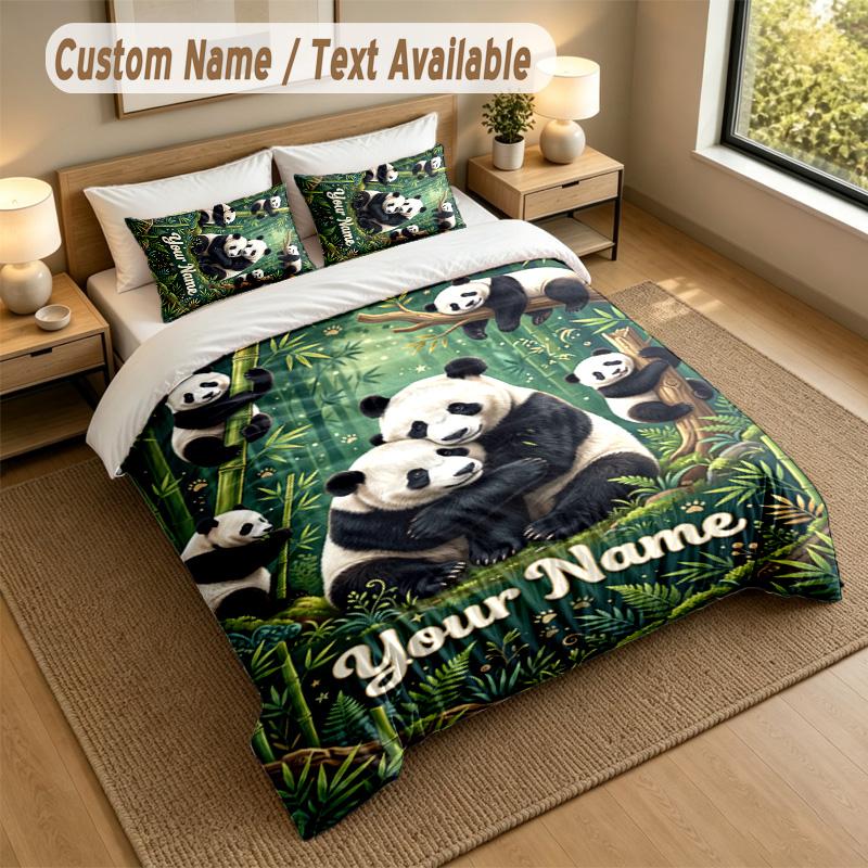 Bear Panda Theme Personalized 3Pcs Bedding Set Custom Text & Name 1 Sheet 2 Pillowcases Household Bedding 1pc