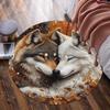 Runder Kristall-Samt-Teppich Wolfspaar Herbstblätter Natur Kunst Bodenmatte Realistischer Tierdruck Weicher Plüschteppich für Schlafzimmer Wohnzimmer