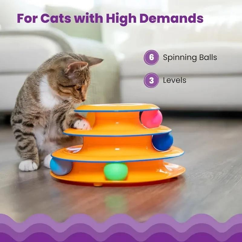 Interactive Cat Track Toy Cat Toy Tower with Colorful Balls Mental Physical Exerciser Fun Puzzle Game for Active Cats Pet Toy