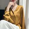 Korean Classic All Match Shirt V-neck Cardigan for Spring and Autumn New Long Sleeved Silk Shirt Loose Fashion Top