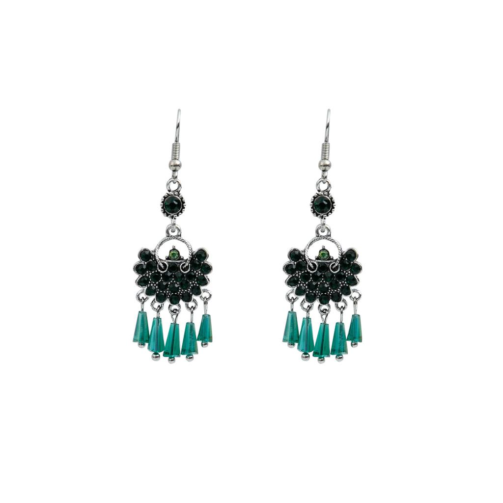 Minority Style Colored Water Drop Fringed Earrings, High-End Sense Diamond-Set Exquisite Earrings, Exotic Fashion Versatile Earrings