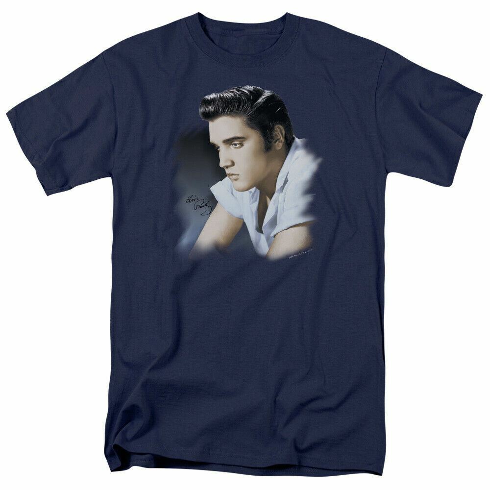 Elvis Presley Blue Profile T Shirt Mens Licensed The King Tee Navy XXXL