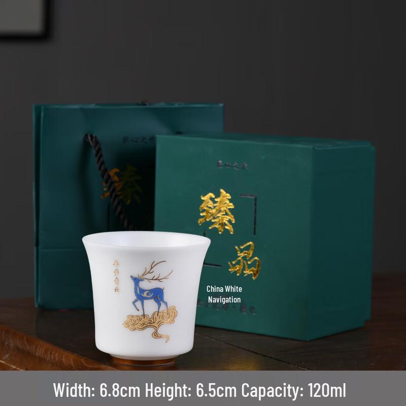 Dehua Gilded Mutton Fat Jade Porcelain Teacup Gift Set