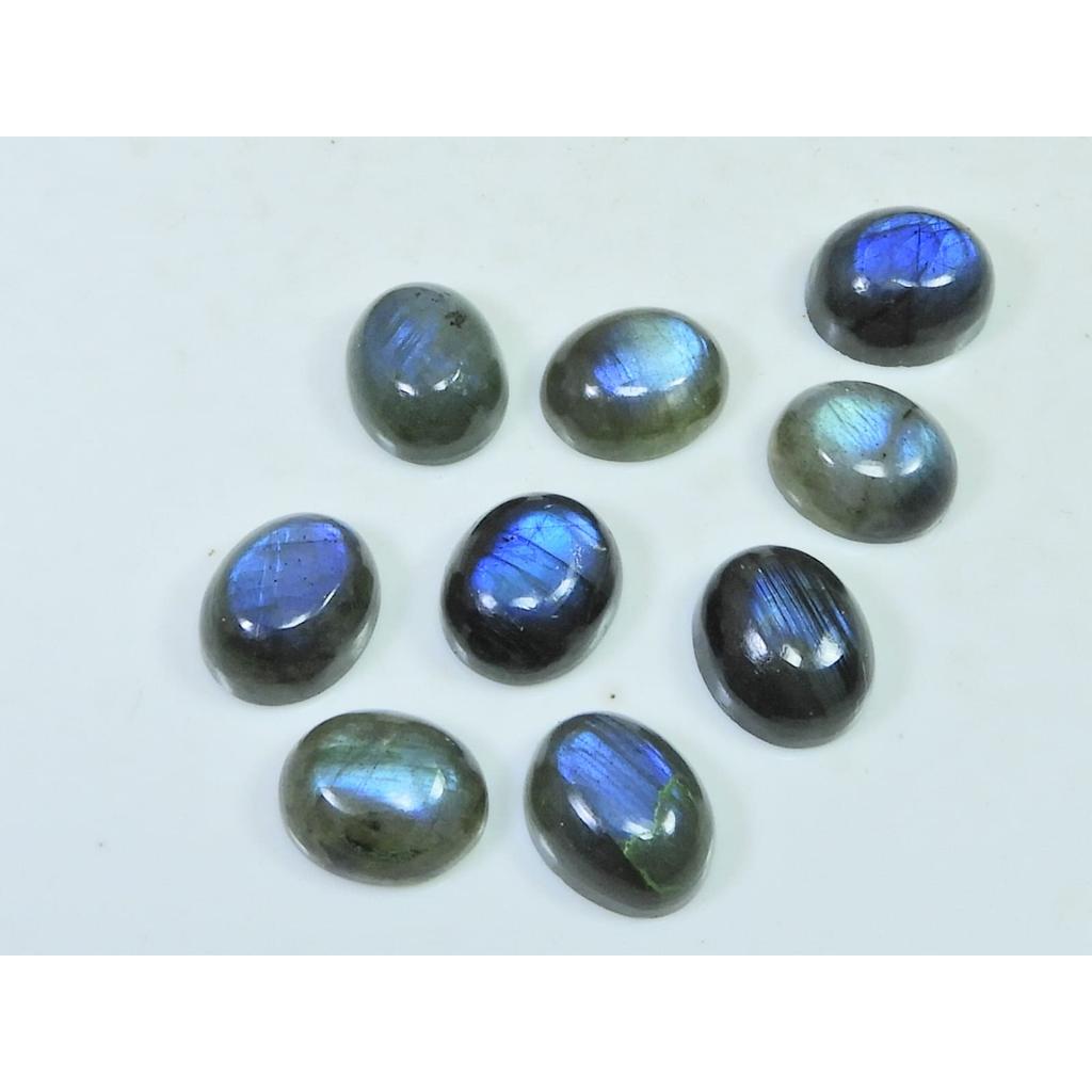 10X12MM Natural Labradorite Blue Fire Oval Cabochon Loose Gemstone 09Pcs Lot C-1052