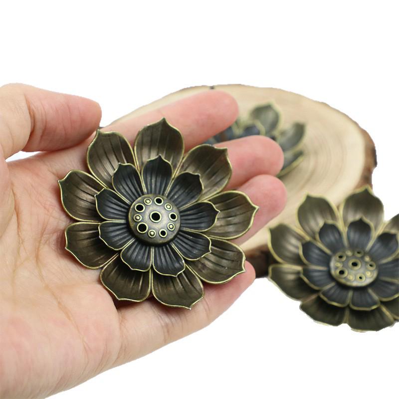 Antique Bronze Lotus Incense Stick Holder and Burner for Household Use