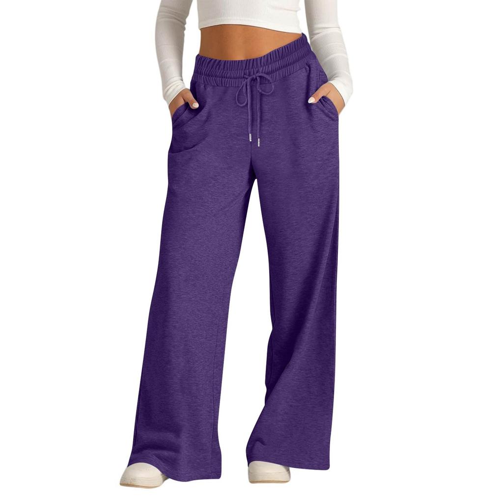 Women's Pants Fashion Casual Pants Solid Color Drawstring High Waist Pants With Pockets