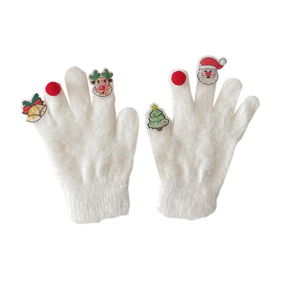 1 Pair Christmas Knitted Gloves Men Women Winter Warm Thick Plush Gloves with Xmas Charm Outdoor Cycling Cold Weather Thermal Full Finger Gloves