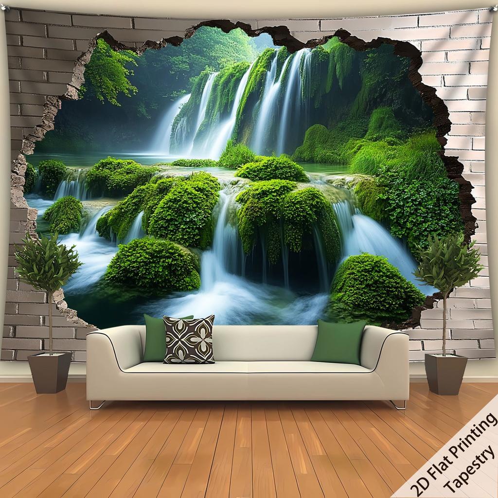 Waterfall breaks through the wall Digital printing polyester wall tapestry suitable for use in living rooms bedrooms bars party