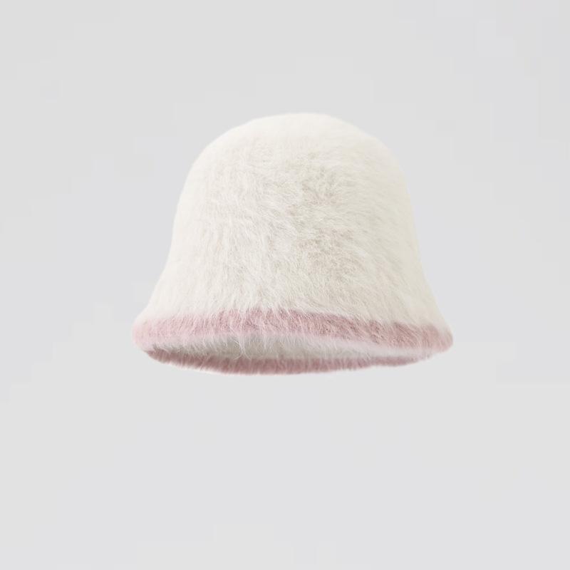 Hatt Dammode Höst och Vinter Ny Bucket Hat Koreansk Stil Färgmatchande Åldersreducerande Kaninhår Fiskarhatt Mångsidig Varm Plyschhatt
