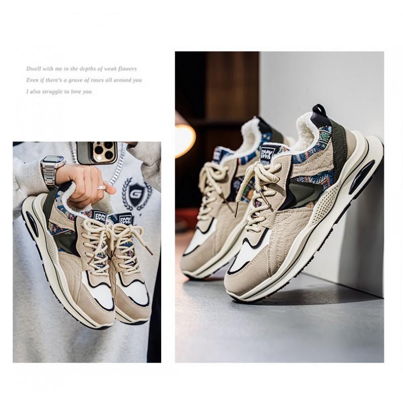 Mens Winter Warm Thick Lined Casual Sneakers Non-Slip Rubber Sole Low-Cut Dad Shoes