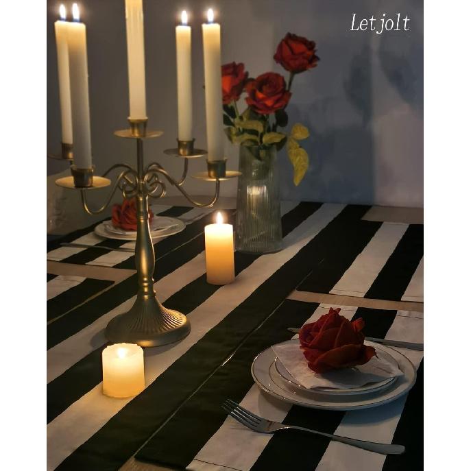 Letjolt Black and White Striped Placemats Set of 4 Black Stripe Kitchen Decor Placemats Beetlejuice Party Table Mats Dining Table Decor