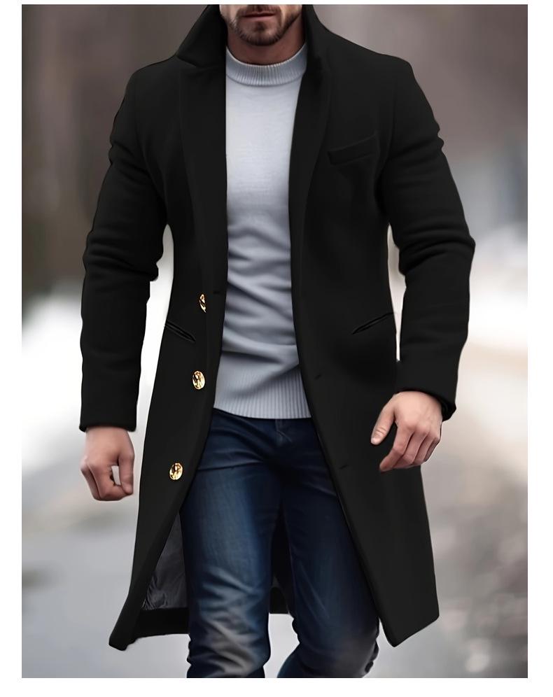 Mittellanger Wollmantel für Herren 2024: Europäischer & Amerikanischer Stil, Schmal geschnittener Anzugkragen, Winter-Windbreaker