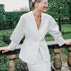 Womens V-Neck Slim Fit Blazer Elegant Commute Suit Single-Breasted Mid-Length Office Jacket
