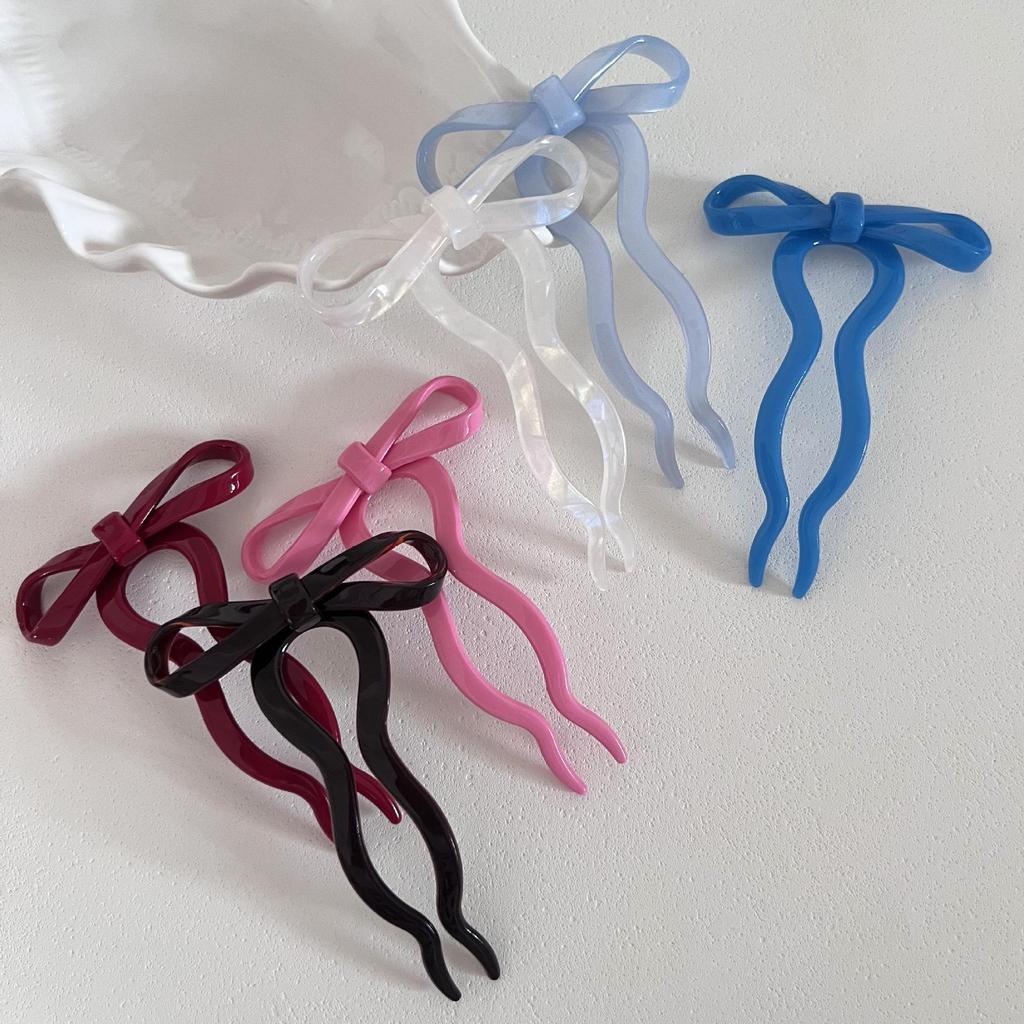 Summer Bow Wave U-Shaped Acetate Hairpin - Cute Girly Half-Up Hair Clip Accessory