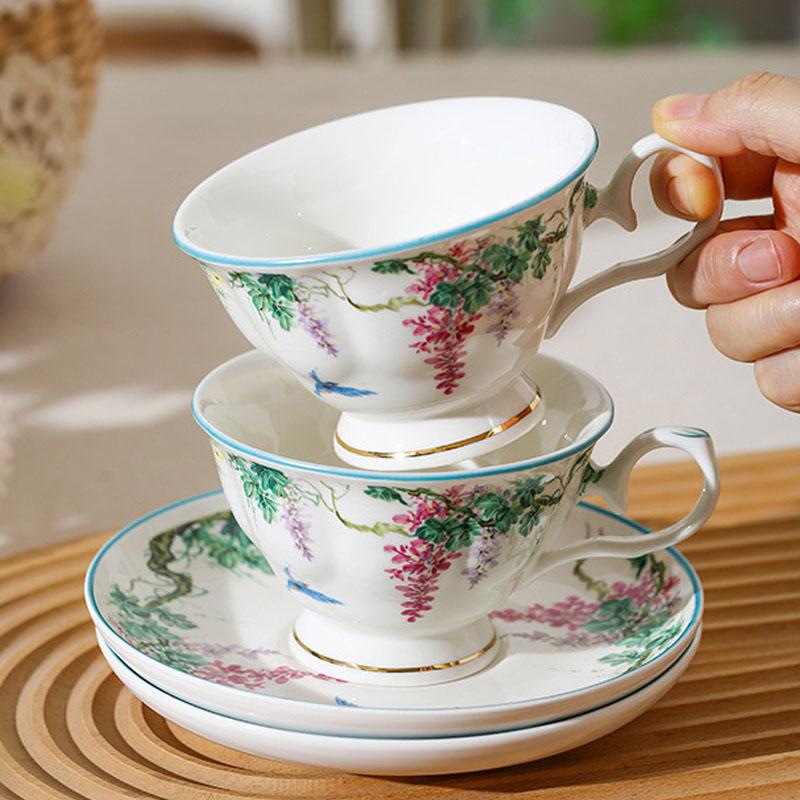 180ml Vintage Ceramic Tea Cup And Saucer Set for Afternoon Coffee Breakfast Home Kitchen Decorative Classic Style