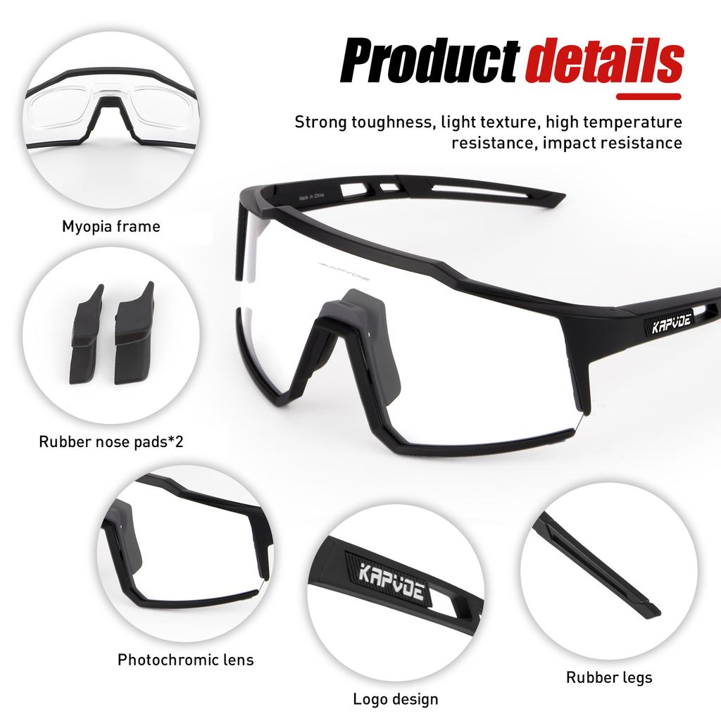 Kapvoe Photochromic Hiking Eyewear Cycling Glasses UV400 MTB Clear Mountain Bike Bicycle Sunglasses for Men Women Sports Glasses