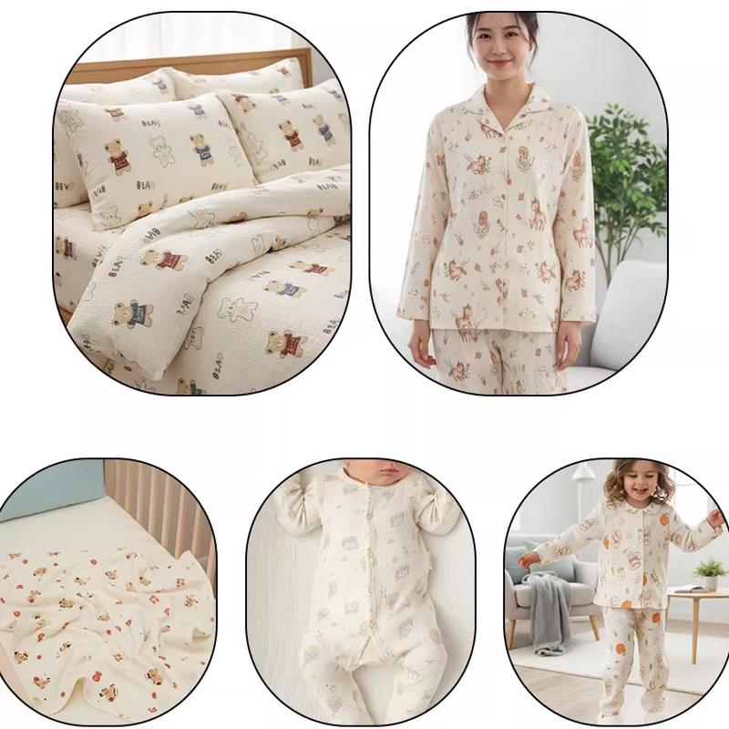 Pure Cotton Double-layer Crepe Fabric for Pajamas Baby Blankets Bedding Children's Clothing DIY Sewing Fabrics 200cm Width