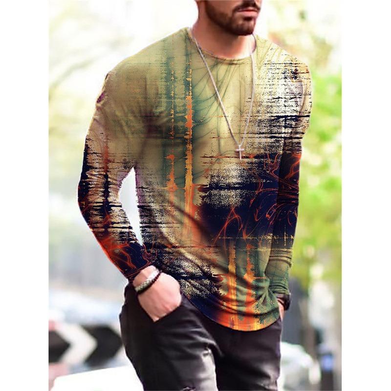 3D Gedrucktes Hip Hop Rock T-Shirt Für Männer Buntes Muster T-Shirts Frühling Herbst Freizeit Langarm Rundhals Oberteile Lockere T-Shirts