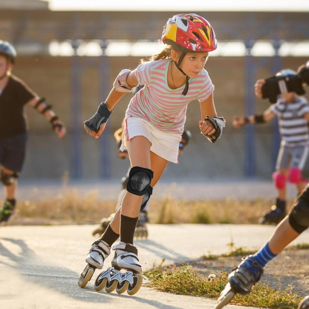 6-in-1 Kinder Schutzausrüstungsset - Knie-/Ellbogenschoner & Handgelenkschützer für Skateboarding, Inlineskaten & Roller