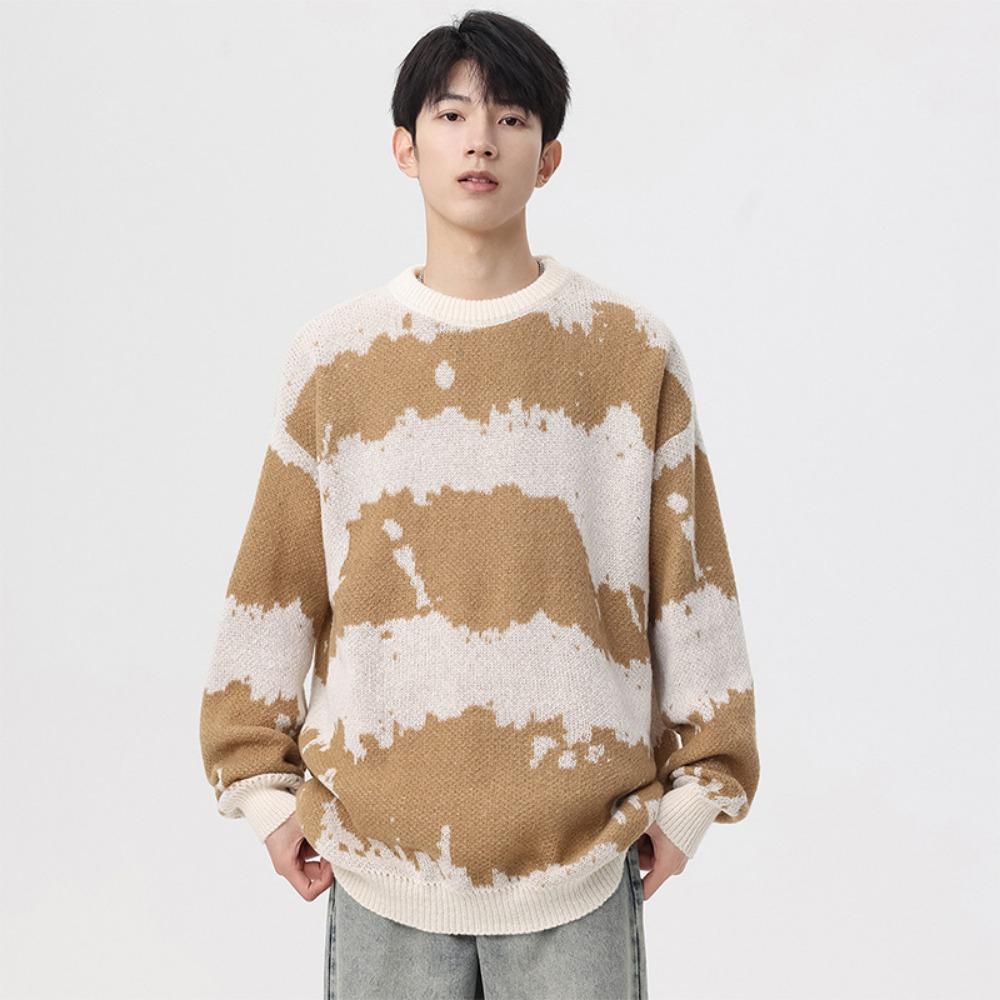 New striped knitted sweater American trendy brand retro couple sweater men