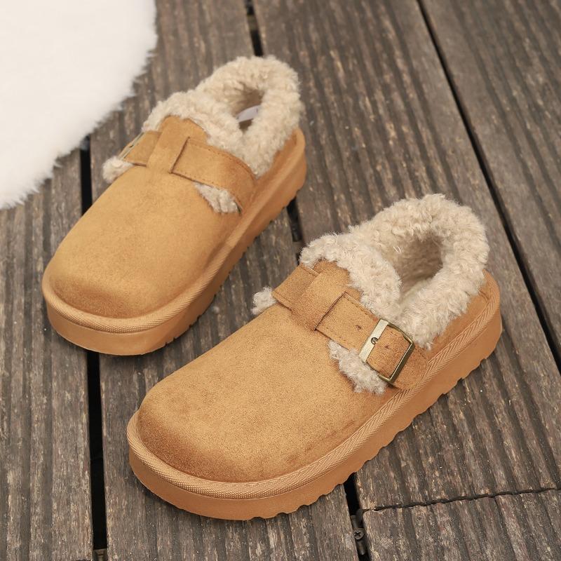 Fur Slippers Women Wear New Autumn and Winter Platform Non-slip Belt Buckle Warm Cotton Shoes Snow Boots