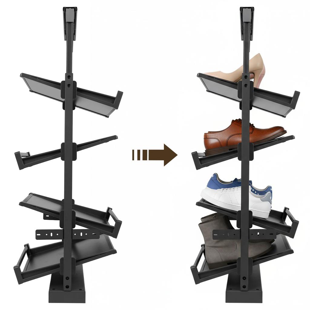 4 Tier Pull-Out Shoe Storage Organizer Adjustable Height Retractable Shoe Rack Organizer for Small Bedroom Closet