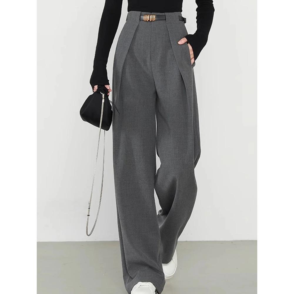 European and American new lazy style high-end suit pants, high-waisted loose wide-leg pants, fashionable simple and casual straight-leg pants