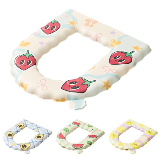 Toilet Seat with Integrated Handle Fruit Pattern Easy to Clean EVA Waterproof Thickened Surface Quick Drying Toilet Seat Pad