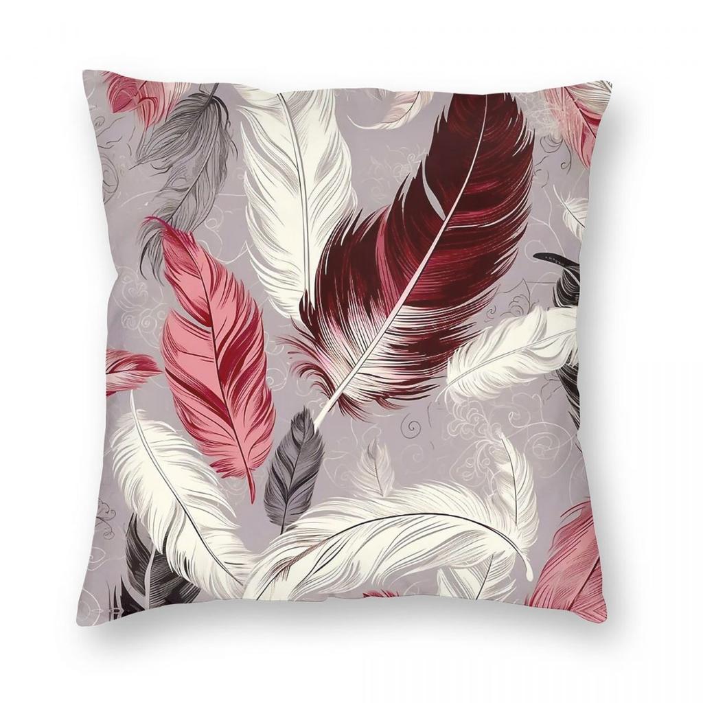 Feathers Burgundy Blush Ivory Square Pillowcase Polyester Linen Velvet Pattern Zip Decor Pillow Case Home Cushion Cover