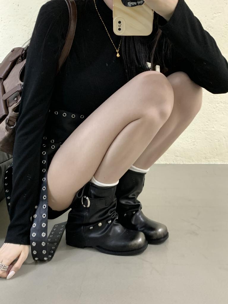 Coarse Heel Tube Pants Tube Martin Boots Women's Shoes 2025 New Thin Pile Boots with Skirt Spring and Autumn Single Boots Short Boots