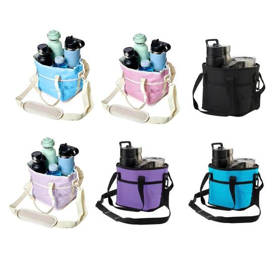 Family Size 4-Compartment Drink Bag with Adjustable Strap Multiple Tumbler Carrier Caddy Outdoor Hiking Walking Insulated Beverage Holder