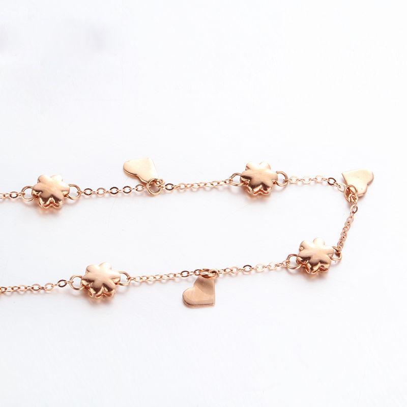Purple Gold Glossy Flower Love Anklet Summer Sweet Rose Gold Plated Heart Anklet Jewelry