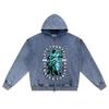 DTG print Knitted Denim Zip-Up Hoodie Streetwear Brother Print Zipper Hoodies  