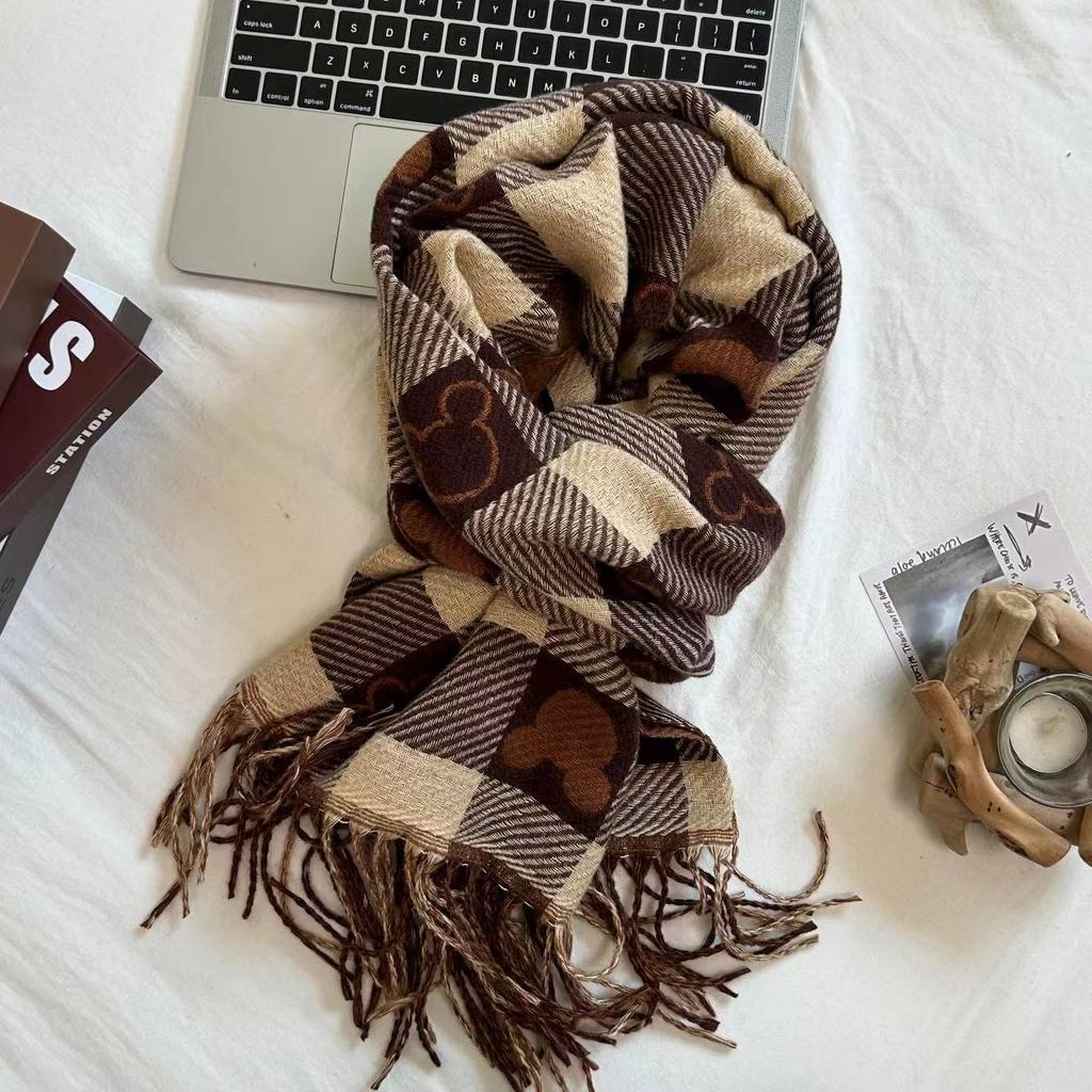 New Popular Tassel Imitation Cashmere Plaid Scarf Women's Senior Sense Autumn and Winter Long Thermal Shawl Commuter College Style
