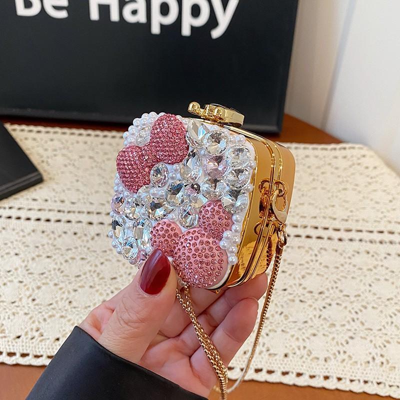 

Niche Mini Chain Decorative Cross-body Bag Cute Box Powder Rhinestones Diamond-encrusted Lipstick Female 7x4x7