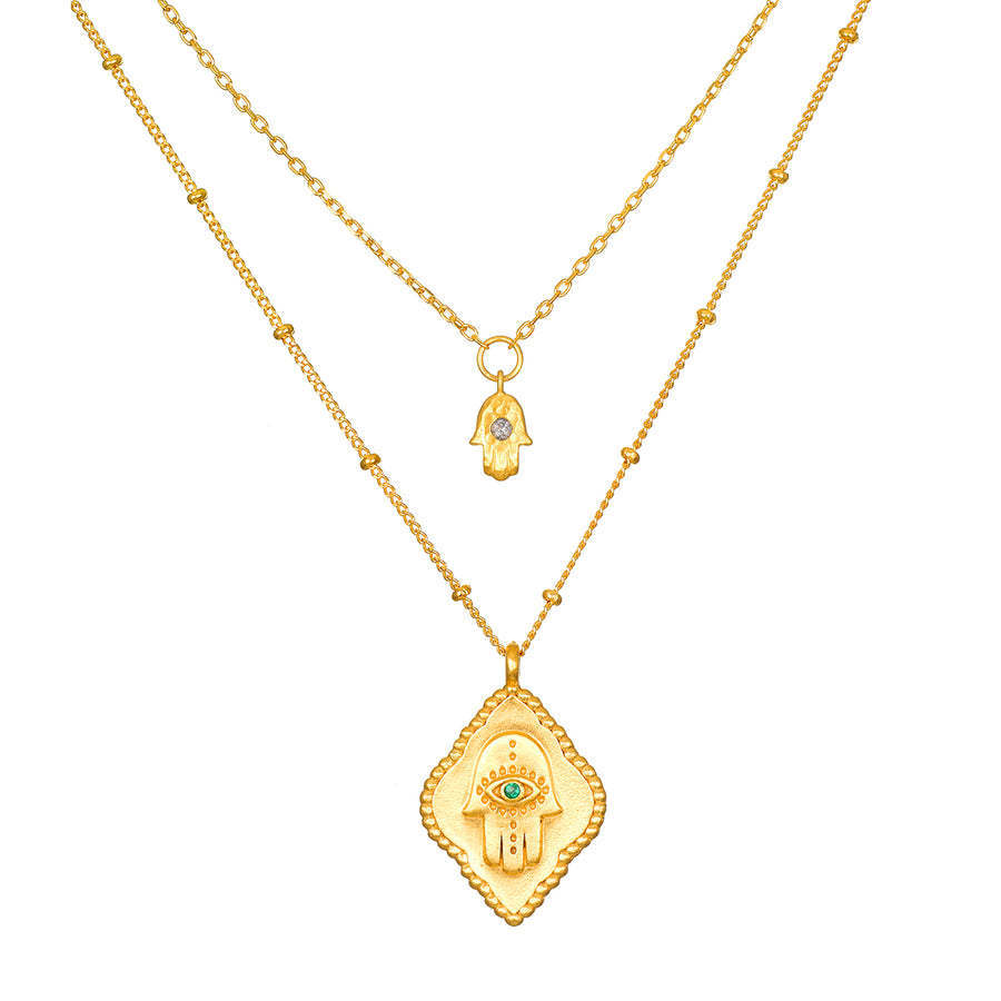 Stainless Steel Sun And Moon Double Layer Stacked Wearing Double Layer Devil'S Eye Snake Necklace Electroplating 18K Real Gold Color Retention