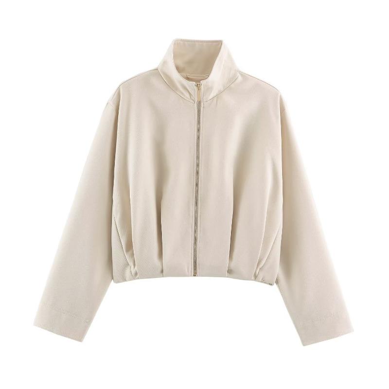 Women High Neck Long Sleeve Zip Pilot Short Jacket
