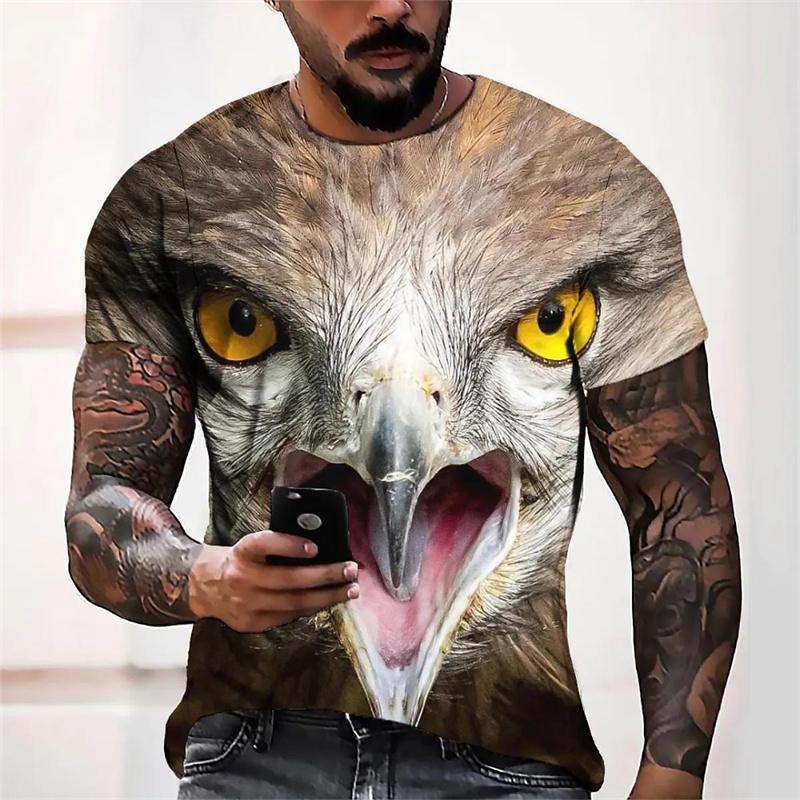 3D Printed Cool Owl T-Shirt For Men Funny Animal Pattern Tees Summer Oversized Round Neck Tops Short Sleeve T Shirts Streetwear