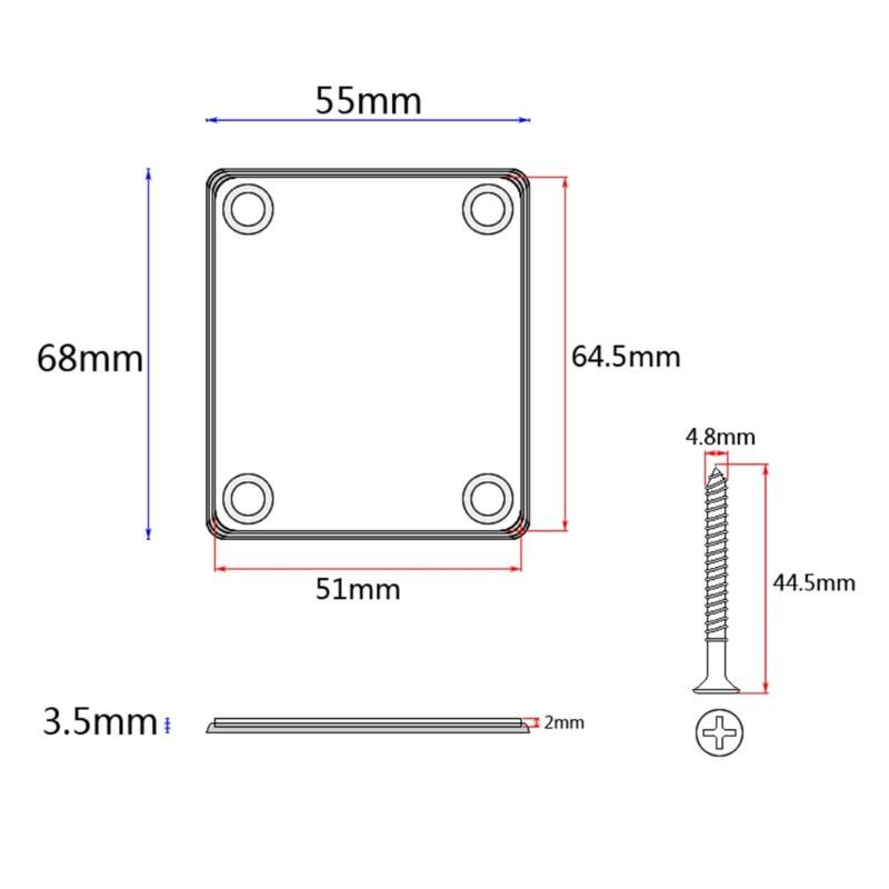 Metal Neck Plate Electric Guitar Bass Parts Replacements Kits 4 Holes Neck Plate