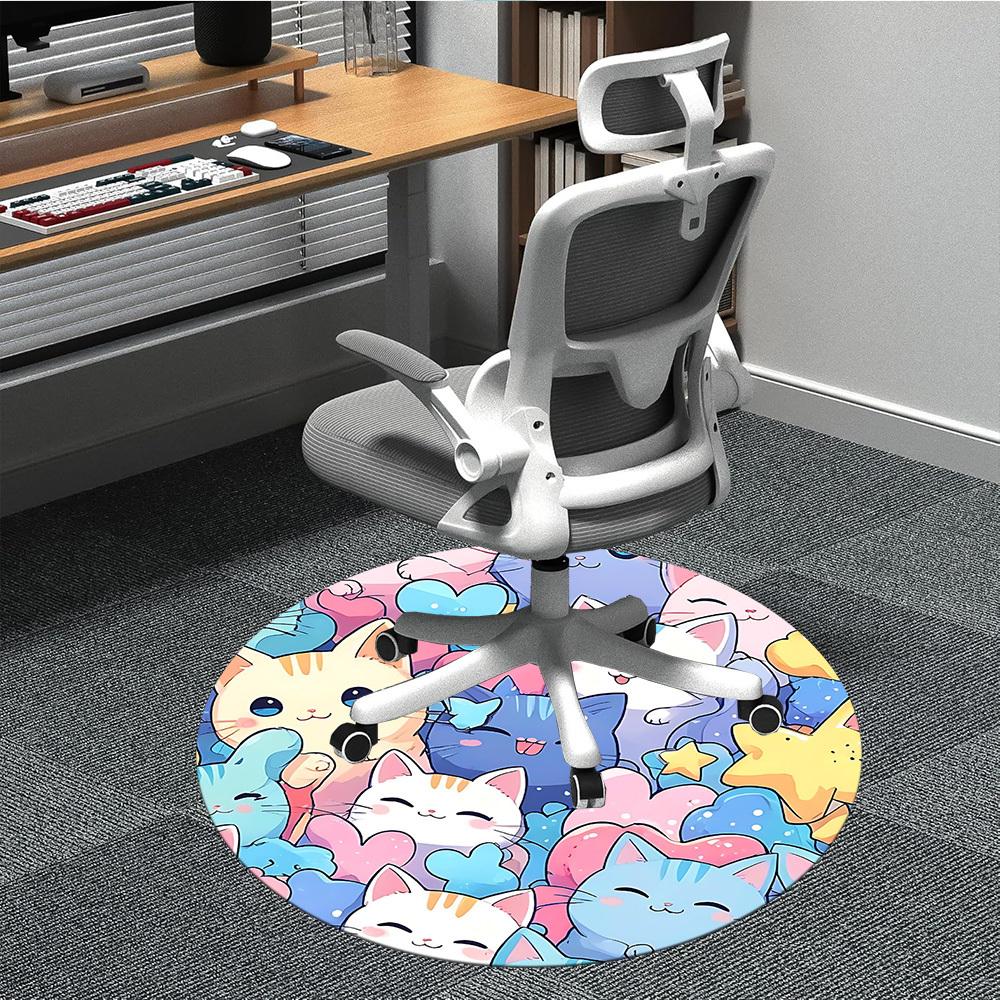 1PC Cats Kawaii Office Round Area Rug, Indoor Mat Suitable For Office, Under Office Chairs Bedroom Living Room Home Decor, Room Deco 171