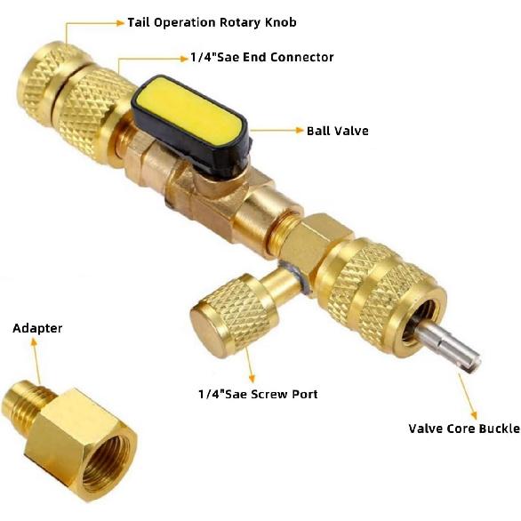 R410A R22 AC Valve Core Remover Installer Tool, Valve Core Remover, Dual Size 1/4"-5/16" Port HVAC Valve Core Removal Installer for Refrigeration Air