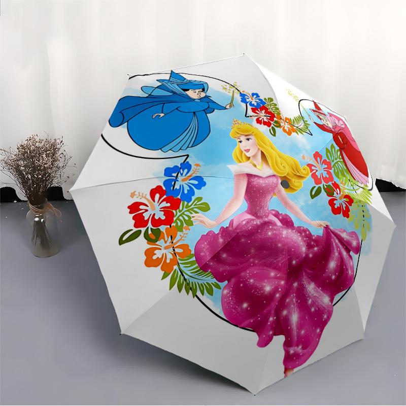 1pc Princess Aurora Automatic Folding Umbrella: Compact 8-rib Design Cartoon Travel Companion for Outdoor, Casual Accessory