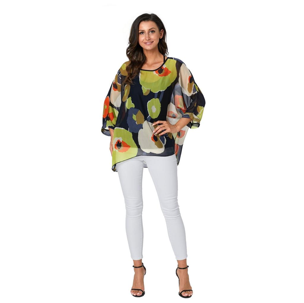 Plus Size Women's Bohemian Chiffon Shirt Beach Vacation Sun Protection Jacket Bikini Cover Up