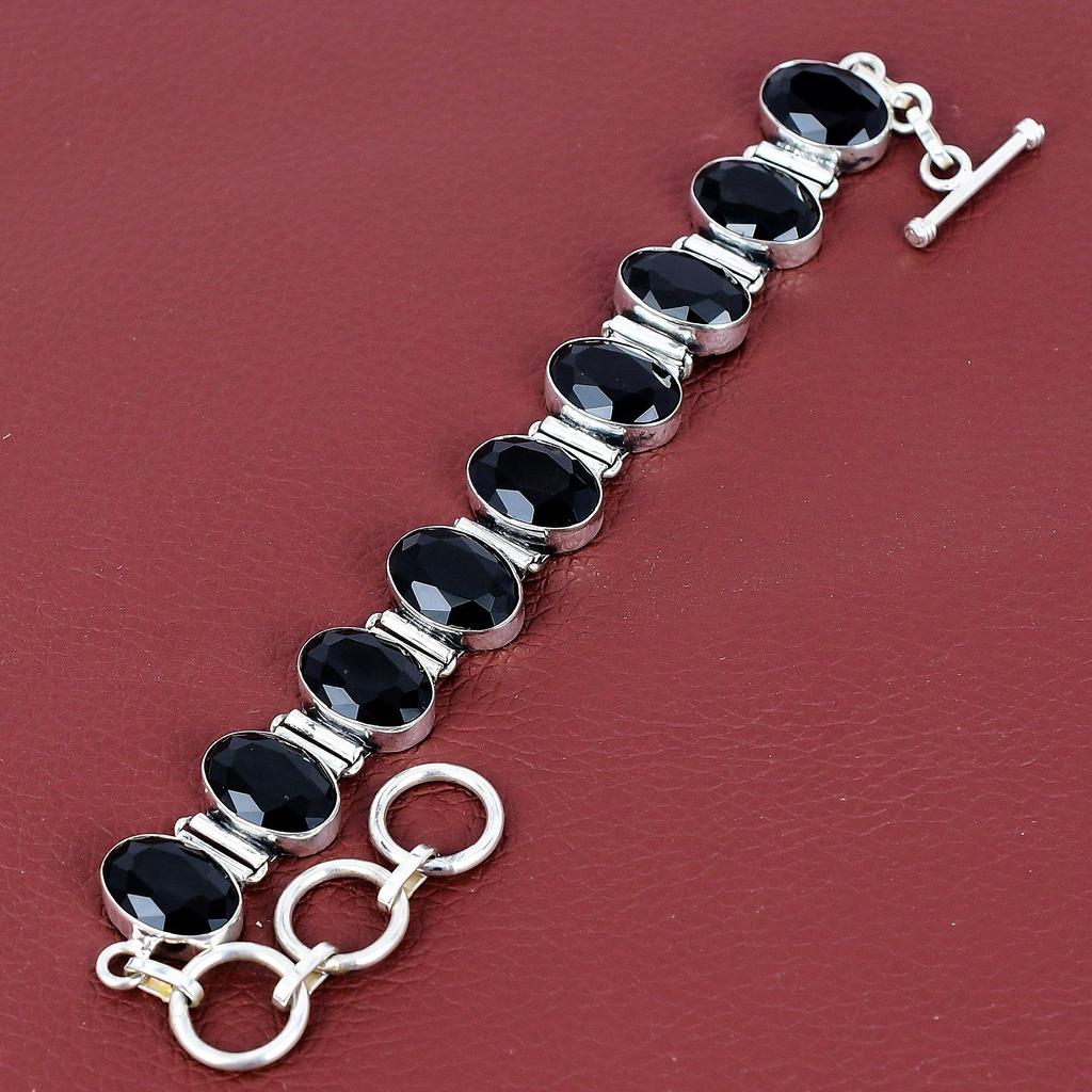 Faceted black onyx bracelet 925 sterling silver adjustable chain bracelet antique jewelry gemstone bracelet handmade jewelry gifts for women