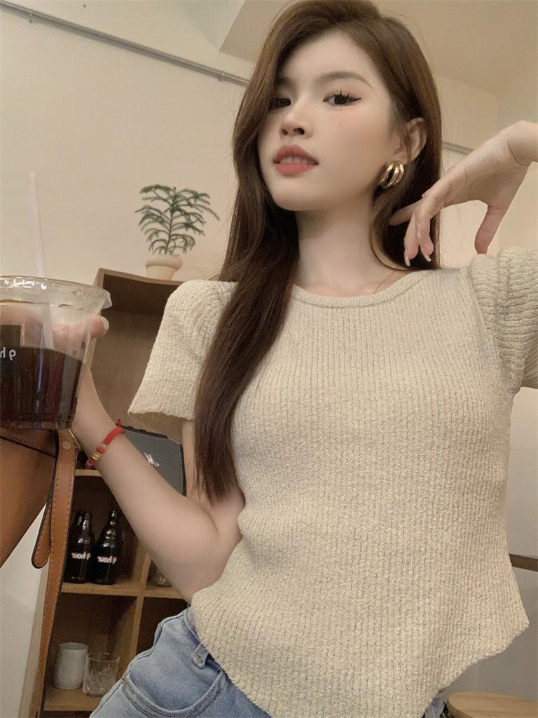 Short-sleeve Knit Sweater for Women, New Summer Trendy Irregular Student Top, Slim Fit, Hot Girl T-shirt