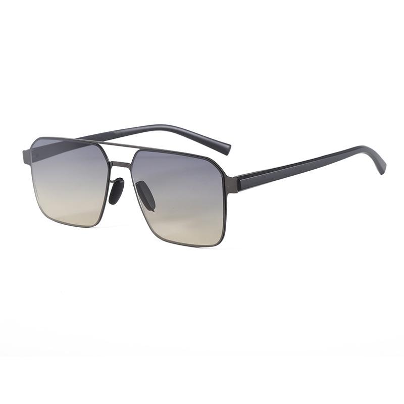 New fashion double beam square sunglasses men's and women's personalized street photography concave shape photosensitive color-changing sunscreen s
